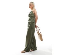Vero Moda - Pantaloni a vita alta effetto lino color verde erba con fondo ampio in coordinato XL