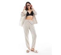 Vero Moda - Pantaloni affusolati mix and match in misto lino color crema a righe in coordinato-Neutro 2XL