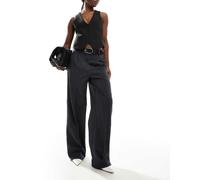 Vero Moda - Pantaloni dad sartoriali con fondo ampio grigio fantasma gessato XL