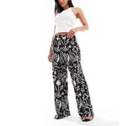 Vero Moda - Pantaloni plissé a fondo ampio e vita alta con stampa tropicale-Nero XS