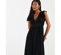 Vero Moda Petite - Easy Joy - Vestito midi nero con scollo profondo e volant sulle spalle L