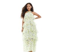 Vero Moda Petite - Felicia - Vestito lungo a balze allacciato al collo con stampa di limoni e fiore applicato-Giallo M