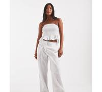 Vero Moda Petite - Pantaloni a fondo ampio in popeline bianco e nero a righe in coordinato XL