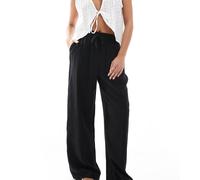 Vero Moda Petite - Pantaloni neri a fondo ampio in misto lino-Nero L