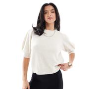 Vero Moda Petite - T-shirt in maglia color crema con maniche a sbuffo-Bianco M