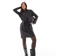 Vero Moda Petite - Vestito corto accollato in maglia nero allacciato in vita XL