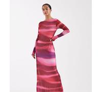 Vero Moda Petite - Vestito lungo a maniche lunghe in rete rosa con stampa astratta M