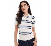 Vero Moda - Polo a maniche corte stile rugby a righe crema e blu tenue a coste-Bianco XL