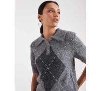 Vero Moda - Polo in maglia grigio medio mélange con motivo a rombi e cuciture a vista S