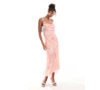Vero Moda - Smilla - Vestito midi con spalline sottili e scollo ad anello rosa con stampa a fiori sfocati XS