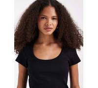Vero Moda - T-shirt a coste nera con scollo rotondo-Nero XL
