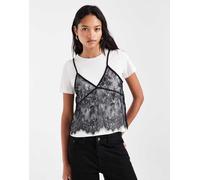 Vero Moda T-shirt a maniche corte con sovrapposizione in pizzo stile canottiera in bianco M
