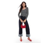 Vero Moda - T-shirt a maniche lunghe double-face nera e bianca a righe-Nero XS