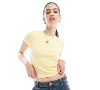 Vero Moda - T-shirt color meringa limone a coste con scollo rotondo-Giallo XS