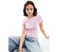 Vero Moda - T-shirt color rosa pastello a coste con scollo rotondo L
