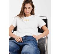 Vero Moda - T-shirt squadrata bianca con stampa di girasole ricamata-Bianco XS