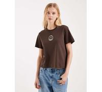 Vero Moda - T-shirt squadrata marrone con grafica di faccina sorridente L