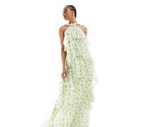 Vero Moda Tall - Felicia - Vestito lungo a balze allacciato al collo con stampa di limoni e fiore applicato-Giallo L