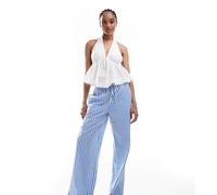 Vero Moda Tall - Pantaloni a fondo ampio con doppia fascia in vita a righe blu XXS