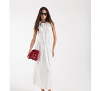 Vero Moda Tall - Vestito midi senza maniche in popeline bianco con pieghe in vita 36
