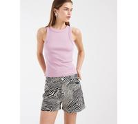 Vero Moda - Tess - Pantaloncini di jeans ampi a vita medio alta con stampa zebrata colore avena-Multi M