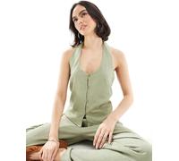 Vero Moda - Top allacciato al collo in jersey color verde tè testurizzato in coordinato L