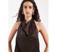 Vero Moda - Top allacciato al collo in raso marrone cioccolato XS