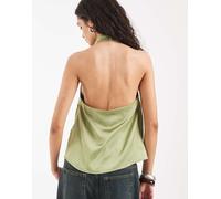 Vero Moda - Top allacciato al collo in raso verde salvia XS