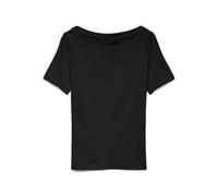 VERO MODA Top Basic Elasticizzato a Manica Corta con Scollo a Barca da Donna Panda