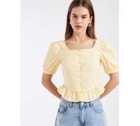 Vero Moda - Top corto stile milkmaid in popeline giallo oro con maniche a sbuffo XXS