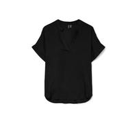 VERO MODA Top da Donna Stile Casual con Scollo a V e Polsini arrotolati, Camicia a Maniche Corte, Colore:Nero, Taglia:L