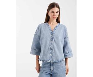Vero Moda - Top di jeans oversize a mezze maniche lavaggio azzurro-Blu S
