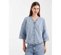 Vero Moda - Top di jeans oversize a mezze maniche lavaggio azzurro-Blu XL