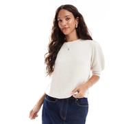 Vero Moda - Top in maglia color crema mélange a maniche corte-Bianco XL