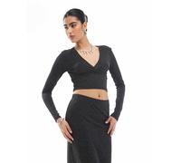 Vero Moda - Top mix & match incrociato sul davanti nero glitterato in coordinato L