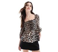 Vero Moda - Top punto smock con scollo squadrato e stampa leopardata-Multicolore M
