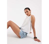 Vero Moda - Top senza maniche bianco in plumetis testurizzato con volant L