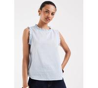 Vero Moda - Top senza maniche in plumetis testurizzato azzurro con volant-Blu XXS