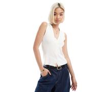 Vero Moda - Top senza maniche stile polo bianco a coste S