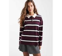 Vero Moda - Top stile rugby in maglia compatta bordeaux e bianco a righe-Rosso M
