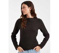 Vero Moda top testurizzato a maniche lunghe con bordo smerlato in marrone cioccolato M