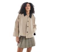 Vero Moda - Trench corto liscio color cammello con colletto a contrasto-Neutro S