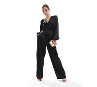 Vero Moda - Tuta jumpsuit in raso nera con nodo frontale-Nero XXS