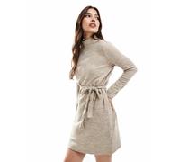 Vero Moda - Vestito corto accollato in maglia beige mélange allacciato in vita-Neutro S