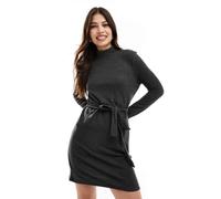 Vero Moda - Vestito corto accollato in maglia nero mélange allacciato in vita S