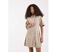 Vero Moda - Vestito corto con corpino aderente e gonna svasata con bottoni sul davanti lavaggio beige-Neutro XXS