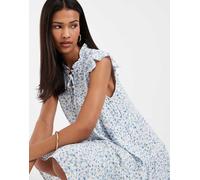 Vero Moda - Vestito corto stile babydoll blu e bianco a fiori con volant M