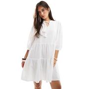 VERO MODA Vestito Corto in Crepe con Coulisse e Maniche a 3/4. Vestito Midi Estivo Tunica., Colore:Bianco, Taglia:M