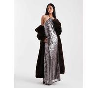 Vero Moda - Vestito lungo allacciato al collo color cioccolato con paillettes a disco-Marrone M