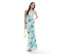Vero Moda - Vestito lungo blu con stampa astratta, scollo a V e schiena scoperta L